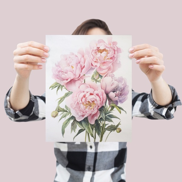 Watercolor Peonies Wall Art Illustration Print Poster Unframed - Picture 4 of 5